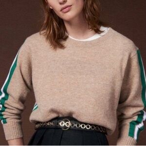Sandro Beige Sweater with Green Accents
